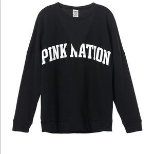 PINK Black Mesh V-neck Crewneck Sweatshirt